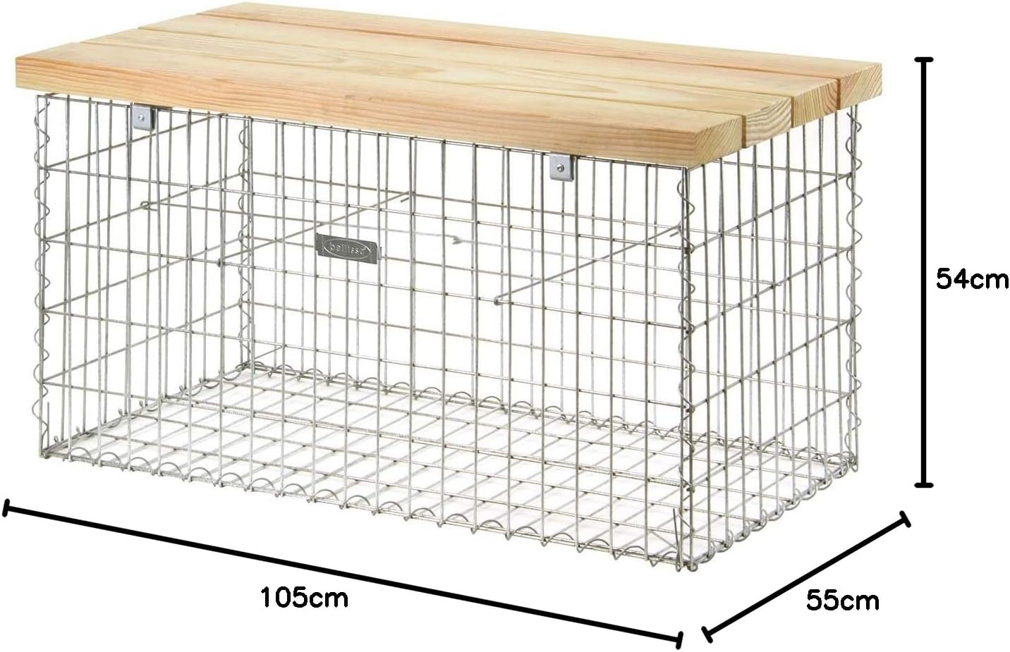 Bellissa Banc en gabions - 97152 - Banc de Jardin en gabions sans Dossier - Banc Jardin, Assise en Bois de Douglas - 105 x 56 x 54 cm
