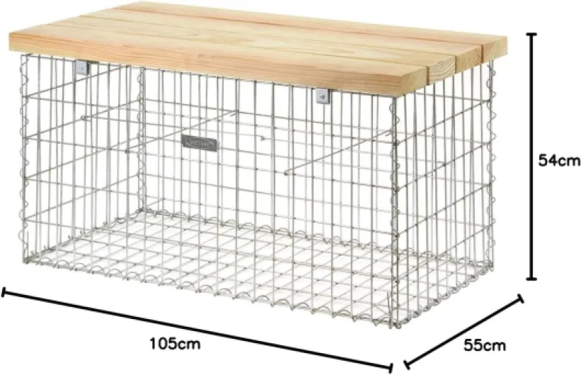 Bellissa Banc en gabions - 97152 - Banc de Jardin en gabions sans Dossier - Banc Jardin, Assise en Bois de Douglas - 105 x 56 x 54 cm