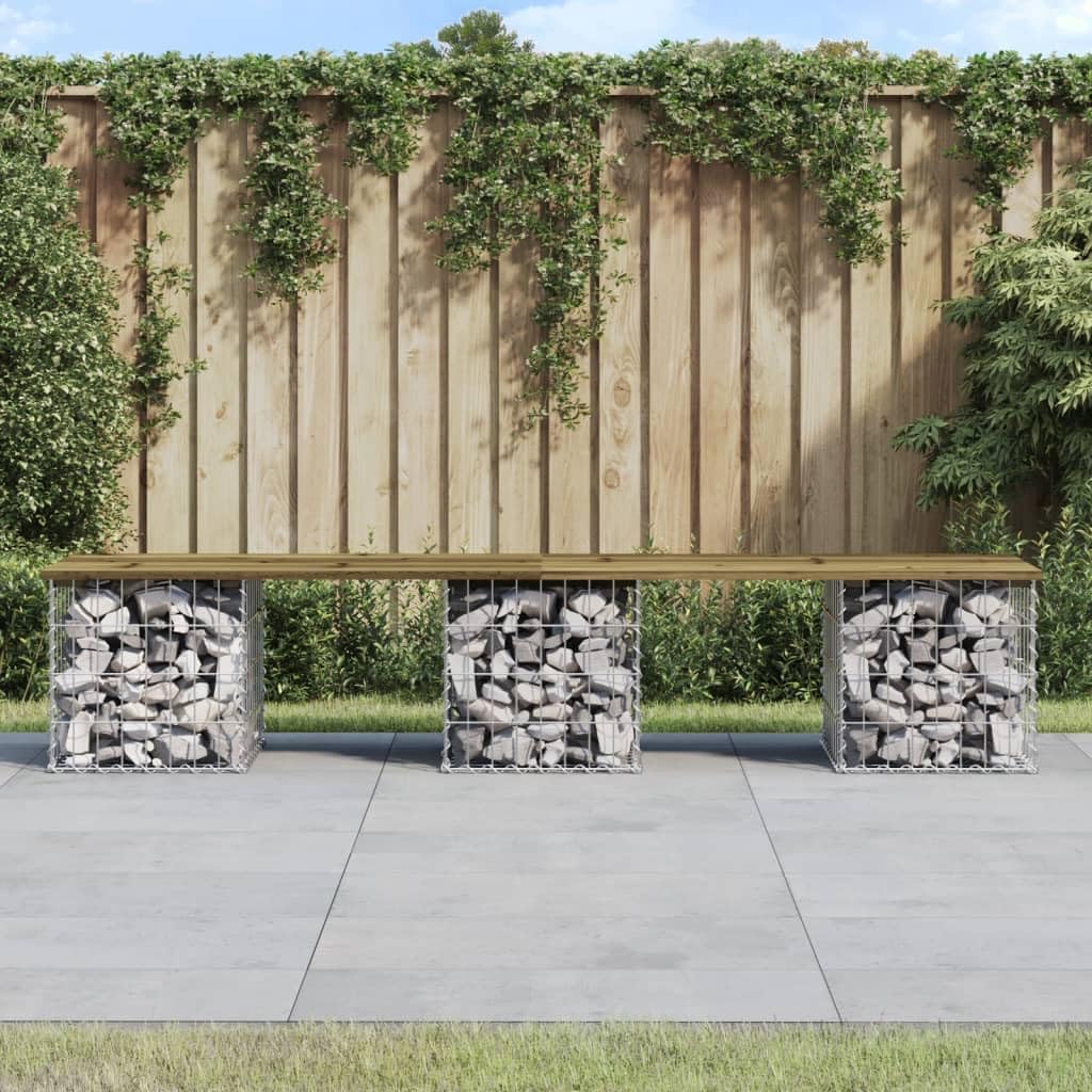 Banc de Jardin Design Gabion 203x44x42 cm Bois de pin imprégné, siège de Jardin, Banc de Parc, Banc de Pique-Nique de Jardin, Banc extérieur Marron Foncé 203 x 44 x 42 cm