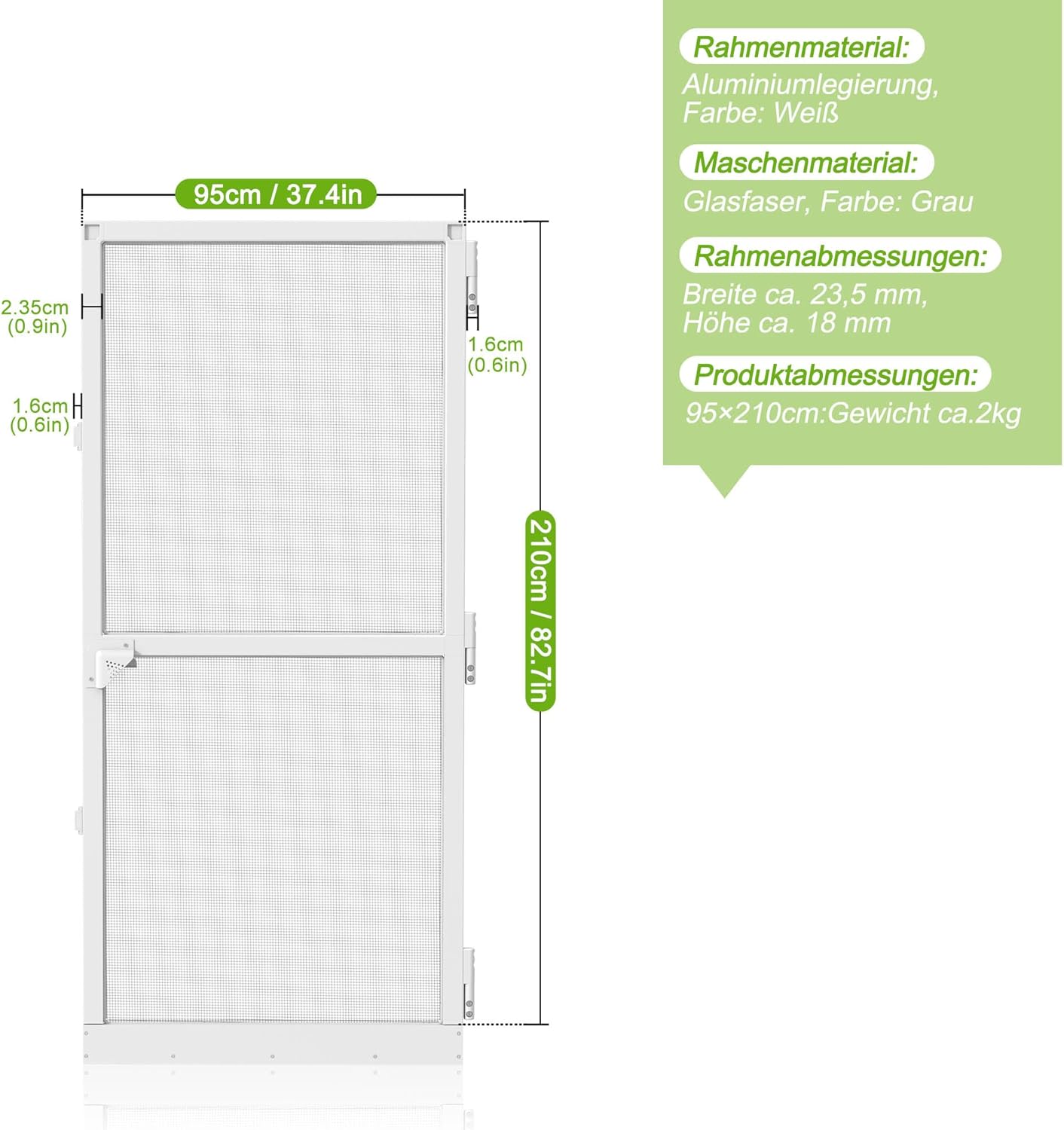 Moustiquaire pour porte de balcon - 95 × 210 cm - Moustiquaire avec cadre en aluminium - Protection anti-moustiques - Moustiquaire en fibre de verre - Pour porte de terrasse et salon - Blanc