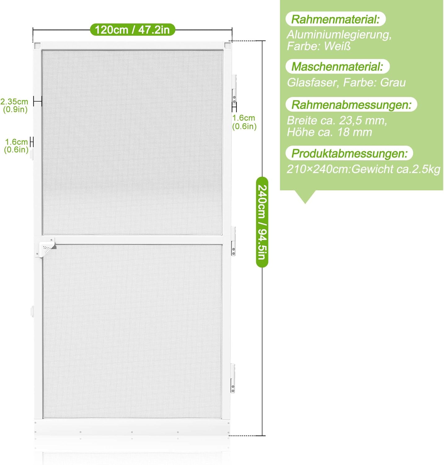 Moustiquaire de porte, moustiquaire de balcon, moustiquaire avec cadre en aluminium, tissu en fibre de verre, moustiquaire pour porte de terrasse, salon (blanc, 120 x 240 cm) Blanc - 120×240cm