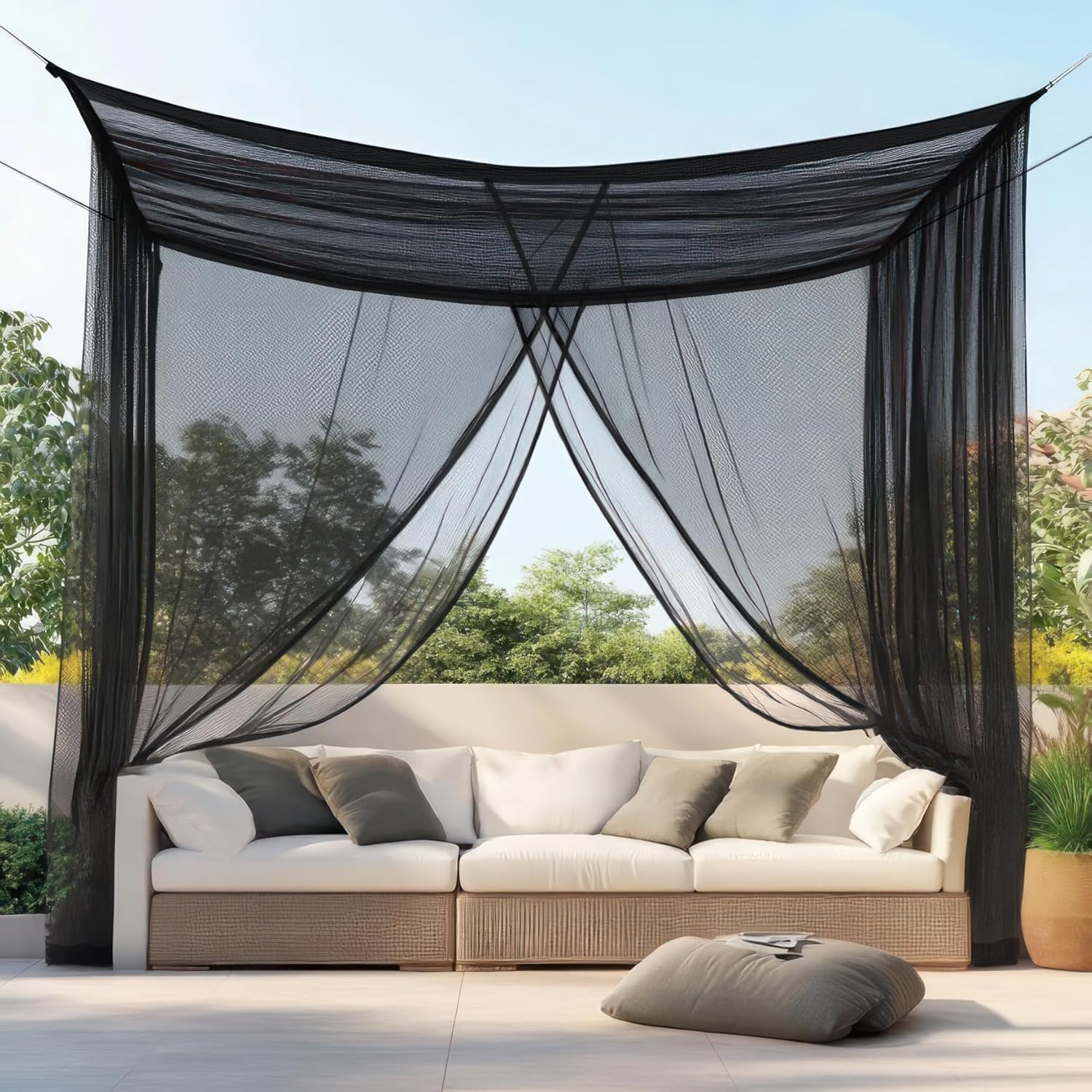 Moustiquaire pour Patio 4,5 x 2,5 M - Très Grandes Tailles Et Tissu Conçu pour L'Extérieur - Noir Maille De Protection Contre Les Insectes pour Gazebo, Porche Et Terrasse De Jardin Noir 4.5 x 2.5 M