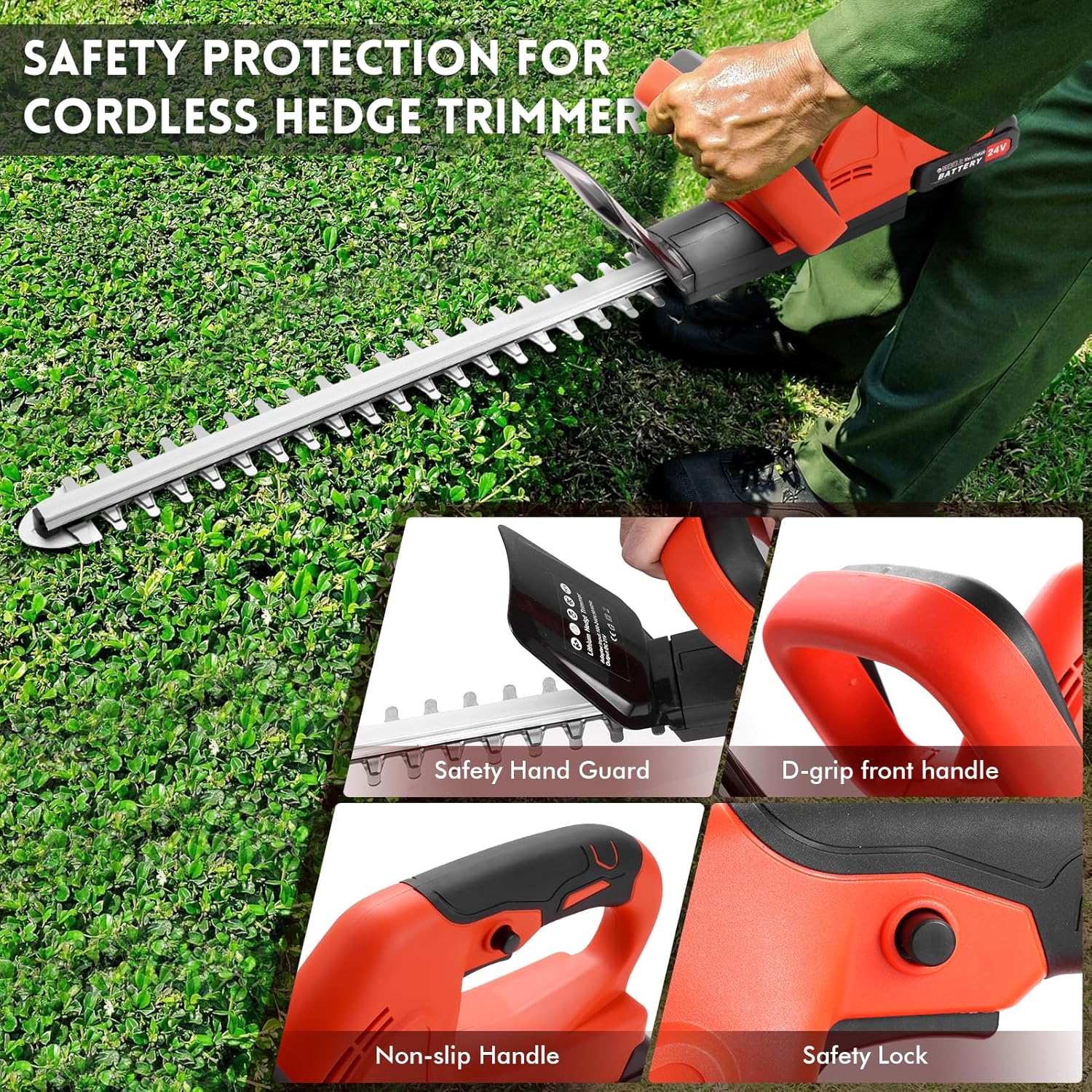 21V Taille-haie sans Fil avec 2 * 3000mAh Batteries et Chargeur, Longueur de Lame 51 cm Espacement des Dents Électrique pour Tailler Les Arbustes Entretien du Jardin