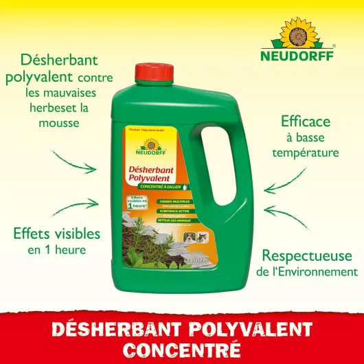 Neudorff Finalsan Désherbant Polyvalent Concentré, 2,5 l – Élimination des mauvaise herbes, Désherbant concentré total pour massifs, rosiers, arbres, arbustes et anti-mousse