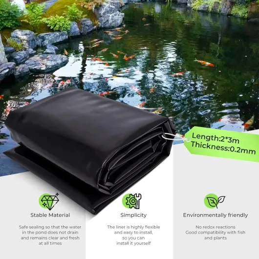 2x3m Bache Bassin, Bâche Bassin Extérieur 0.2mm Epaisseur, Liner Bassin Jardin pour Bassins D'agrément, Bassin a Poisson, Cascade