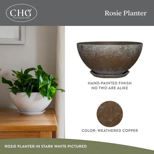 Classic Home & Garden Pot de Fleurs, résine synthétique, cuivre Vieilli, 25,4 cm Rosie 10" Rosie Cuivre Patiné