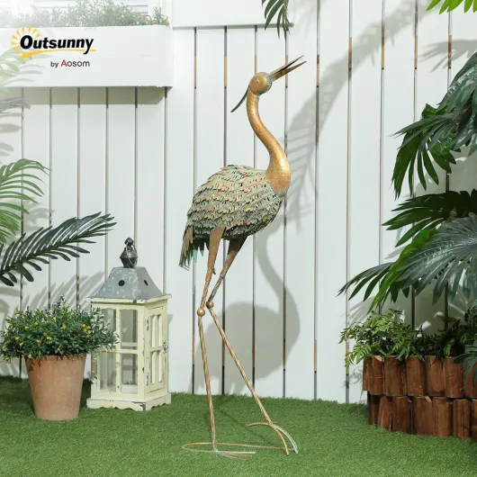 Statue Jardin Exterieur, Sculpture de héron en métal, décoration de Jardin Exterieur 90 cm, pour étang, Patio, terrasse, pelouse, Multicolore