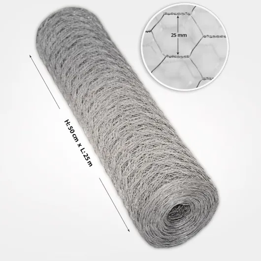 Grillage en fil de fer zingué, Clôture pour poulailler Jardin,Treillis de bricolage, Grille résistante aux intempéries, épaisseur du fil 0.8 mm (Maille 25mm - (H) 50cm x (L) 25m Galvanisé)