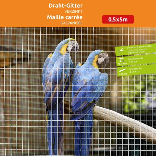 11262 - Grillage Carré Galvanisé 13 mm - Petite Maille - 5 x 0,5 m - Facilement découpable L 11 x l 51 x H 11 cm galvanisé