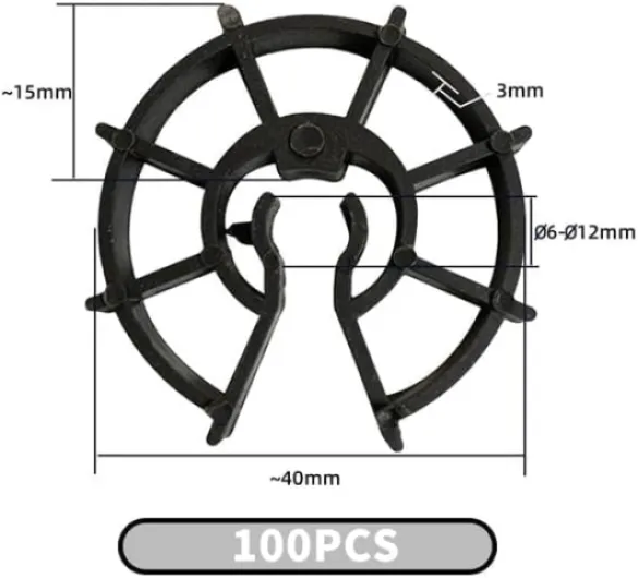 GVSS 100 Pièces Cales d'Armatures pour Fer à Béton de Ø6 à Ø12, Calle en Beton,Cale Beton pour Treillis Soudé 15mm,Cale Treillis Soudé Beton,Plastique de Cales d'Armature pour Barres d'Acier,Noir