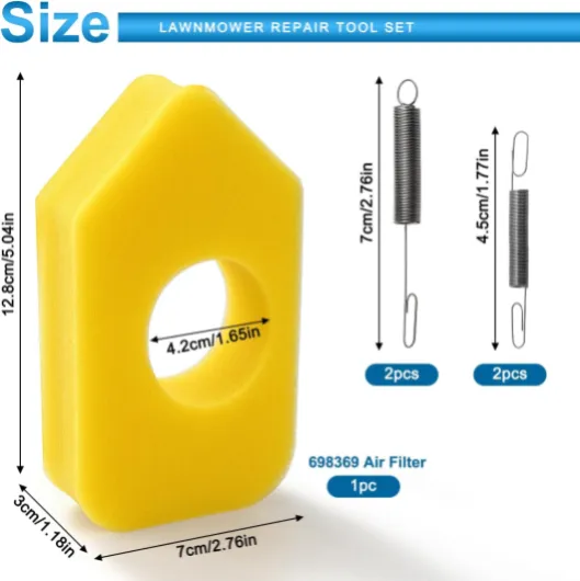 VooGenzek 8 Pièces Kit d'entretien pour Tondeuse, Bougies d'allumage L7T, Pompe D'amorçage 694394, Ressorts Régulateur 692211 691859, 698369 Filtre à air en Mousse, Carburateur Diaphragme L7T + 698369 + 694394 + Joint + Ressorts