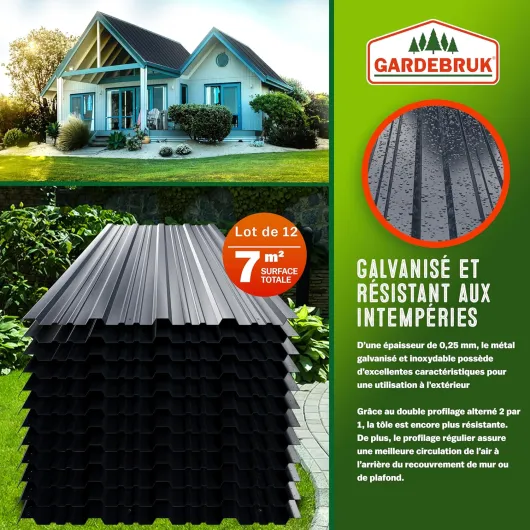 ® 12x Tôles de bardage 129x46cm 7m² tôle trapézoïdale ondulée profilée résistante intempéries galvanisé plaque abri de jardin anthracite 12 tôles - 7 m² Anthracite