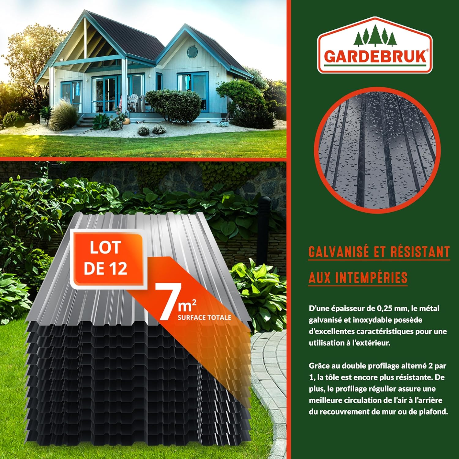 ® 12x Tôles de bardage 129x46cm = 7m² galvanisé résistant intempéries tôle ondulée trapézoïdale couverture toit mur tôle profilée anthracite 12 tôles - 7 m²