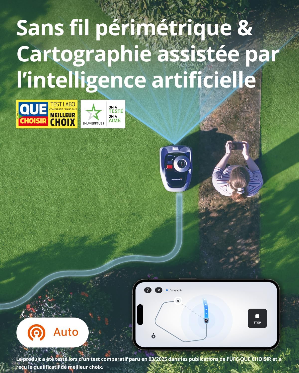 Segway Navimow i105E Robot Tondeuse sans Fil périphérique, Recommandé 500 m², Max - 600 m², RTK+Vision Tondeuse Robot Gazon, IA cartographie Automatique, Limite virtuelle, Gestion multizone