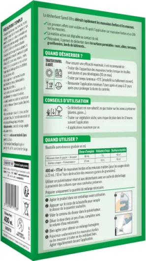 Désherbant Concentré Cours, Allées & Terrasses – Action 2-en-1 Mauvaises Herbes & Mousses – Effets en 1h – 400ml