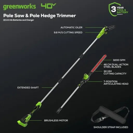 Test Greenworks 40V Scie à perche & taille-haie 2-en-1 : pratique pour le jardin, mais pas sans défauts