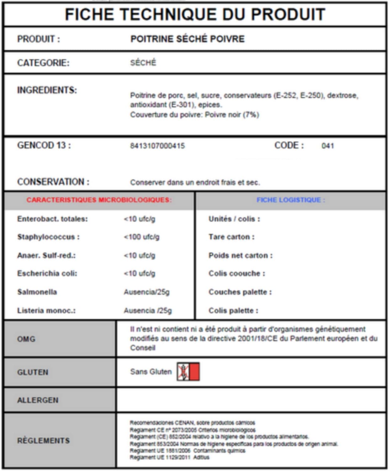 Poitrine Séchée Poivre 350 gr