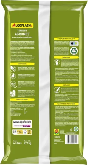 Terreau Agrumes et Plantes Méditerranéennes, Utilisable en Agriculture Biologique - 6L, Marron