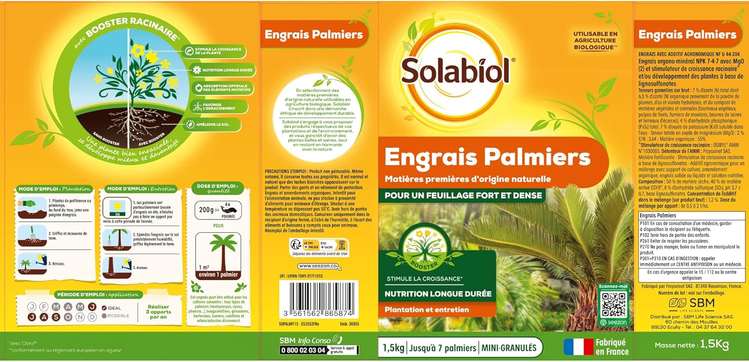 Engrais palmiers et plantes méditerranéennes - 1,5 Kg - Utilisable en Agriculture Biologique SOPALMY15