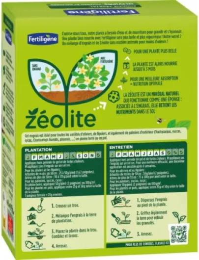FERTILIGENE FEGOLI650 - Engrais Végétal Oliviers, Plamiers, Figuiers 650 g - Un feuillage plus vert et dense -Seulement 1 application en 3 mois - Jusqu'à 26 arbres - Produit 100% naturel avec zéolite Engrais oliviers