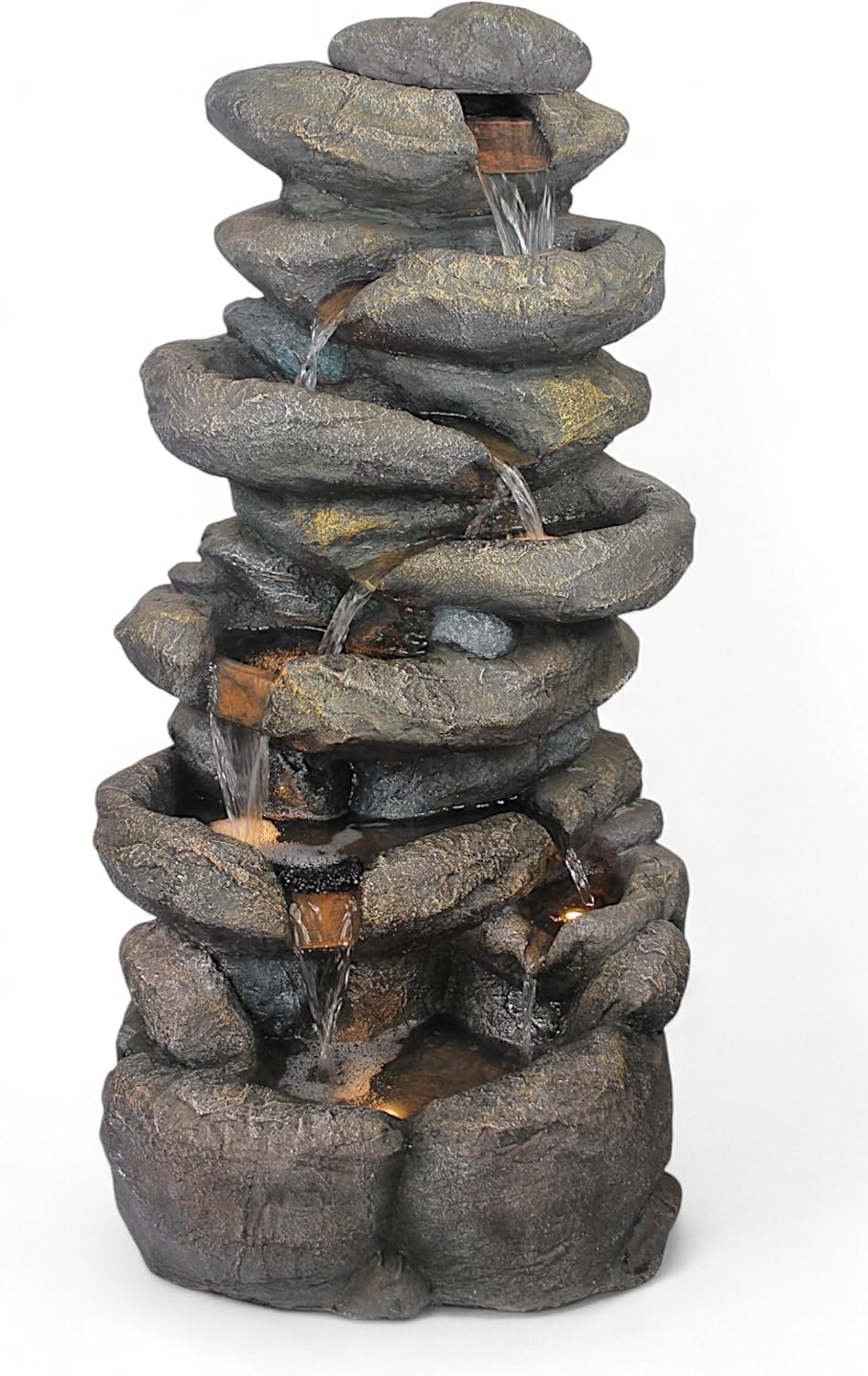 Grande Fontaine de Jardin BK902 avec éclairage LED Fontaine Cascade en Pierre Grande décoration de Jardin Aspect Pierre 100 cm