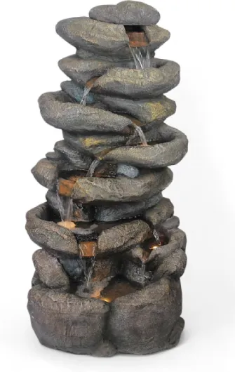 Grande Fontaine de Jardin BK902 avec éclairage LED Fontaine Cascade en Pierre Grande décoration de Jardin Aspect Pierre 100 cm