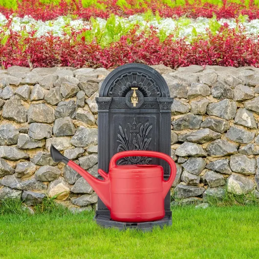 Fontaine extérieure de Jardin, Design nostalgique, Robinet et bac, à Poser, HxLxP : 82,5 x 39 x 33 cm, Gris