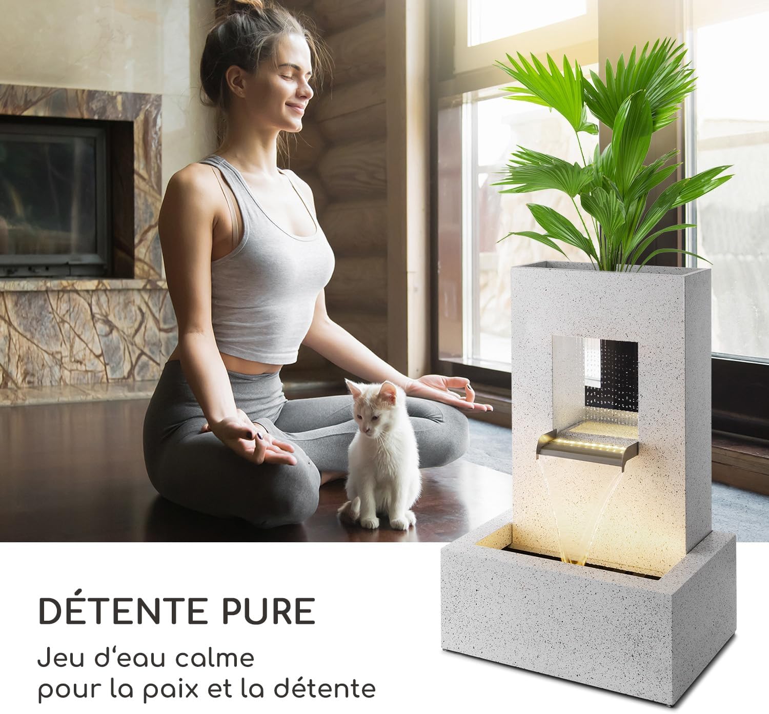 Bloomingstone - Fontaine ornementale de Jardin, avec jardinière, Intérieur et extérieur, Câble de 10 m, Circuit d'eau fermé, LED, Pompe: 12W / 800l / h, Zinc - Blanc