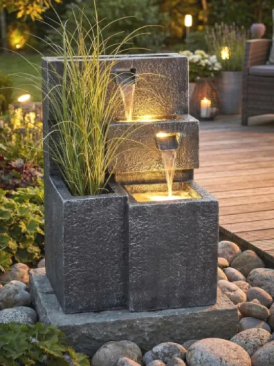Grada, Fontaine avec éclairage LED, Cascade, Jeu d'eau avec Espace de Plantation, pour terrasse de Jardin et Balcon