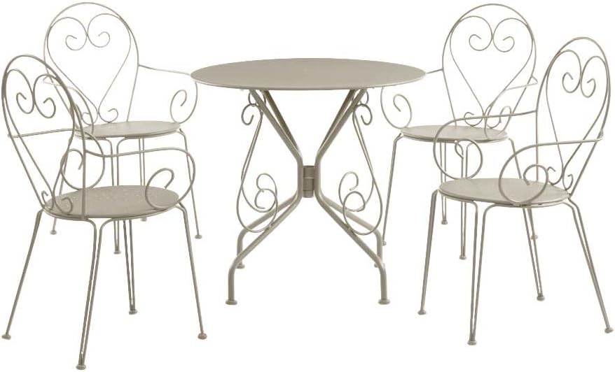 Vente-unique - Salle à Manger de Jardin en métal façon Fer forgé : Une Table et 4 fauteuils empilables - Beige - GUERMANTES de MYLIA