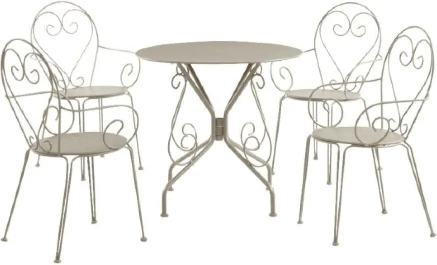 Vente-unique - Salle à Manger de Jardin en métal façon Fer forgé : Une Table et 4 fauteuils empilables - Beige - GUERMANTES de MYLIA