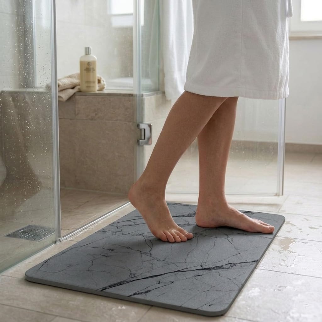 Tapis de Bain en Pierre de Diatomite Dure 60x40 cm Super Absorbant, Facile à Nettoyer, Antidérapant, pour Salle de Bain et Cuisine, Naturel Matériau Séchage Rapide Ultra Absorbant Antiglisse Moderne Noir-2