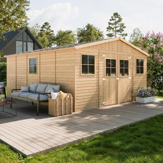 Abri de Jardin en Bois Exterieur avec Les PLANCHERS IMPRÉGNÉ- Maison de Jardin en Pin/épicéa-H246x418x522 cm/20 m²-Construction de Panneaux- Rangement pour vélos, Remise à Outils-TIMBELA M333 +M333G