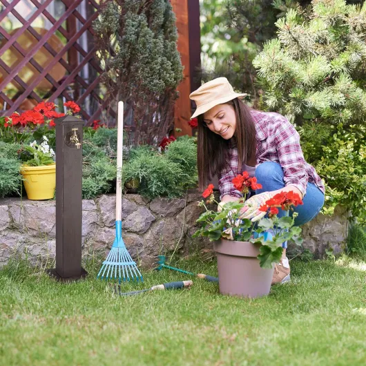 Pompe à Eau pour Jardin, carrée, Style Antique, Robinet Connexion de 3/4 de Pouce, 91 cm Hauteur,Couleurs Marron
