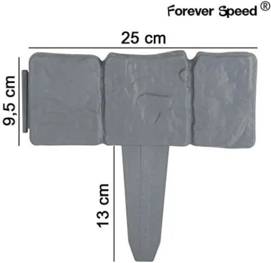 Forever Speed Bordures de Jardin 2.5m Bordure de Gazon Clôture Effet Pierre Bord la Pelouse10 Pcs Gris Bordure de Jardin Décorative Gris-2.5M