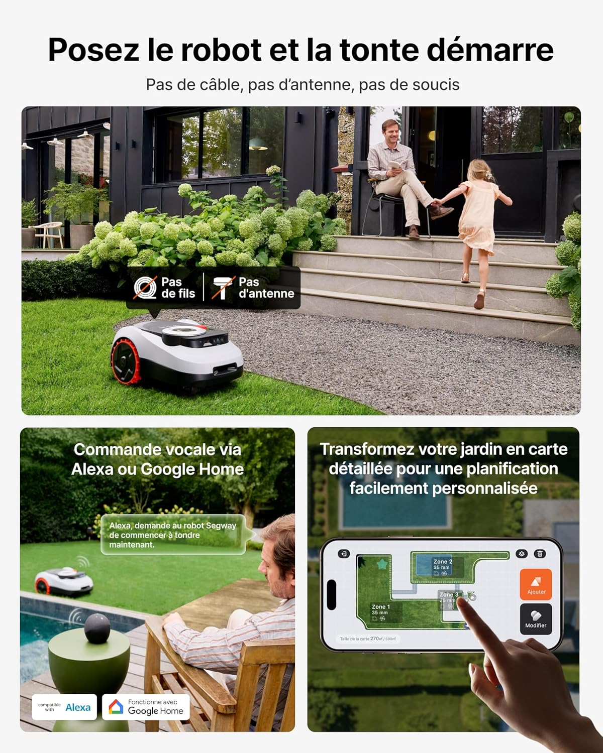 Segway Navimow i208 LiDAR Robot Tondeuse Kit avec Garage M + 4 Kits de Lames, Roues Tout-Terrain pour pentes de 45%, Double système LiDAR et Vision, sans Fil, sans antenne (expédié séparément) i208 LiDAR+Garage+4 kits de lames