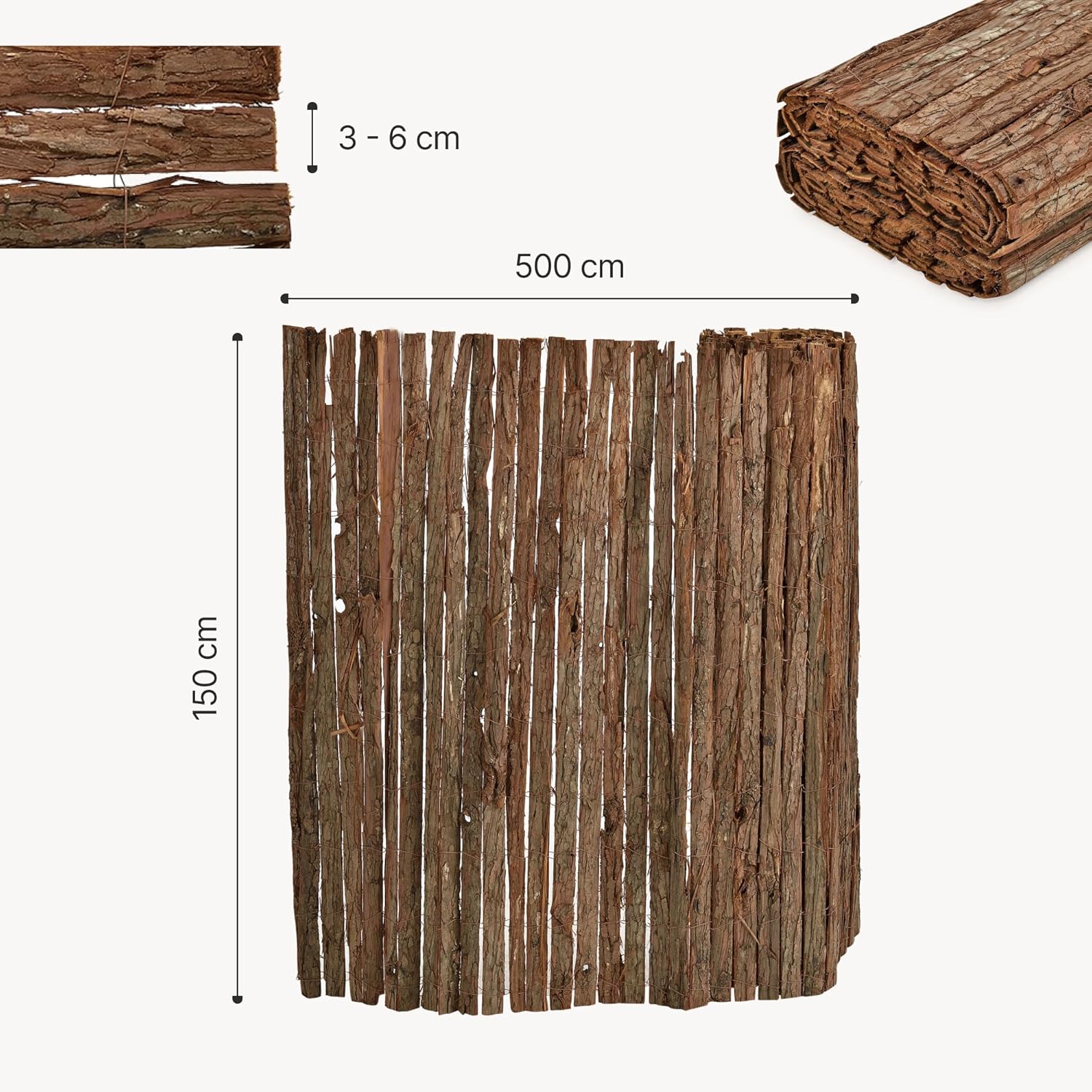 Casa.pro Canisse en Écorce Brise-Vue Naturel pour Jardin Terrasse Balcon Protection Vent Soleil Clôture Décorative Séparation Résistant Extérieur Intérieur Facile à Installer 500 x 150 cm 1,5 x 5 m