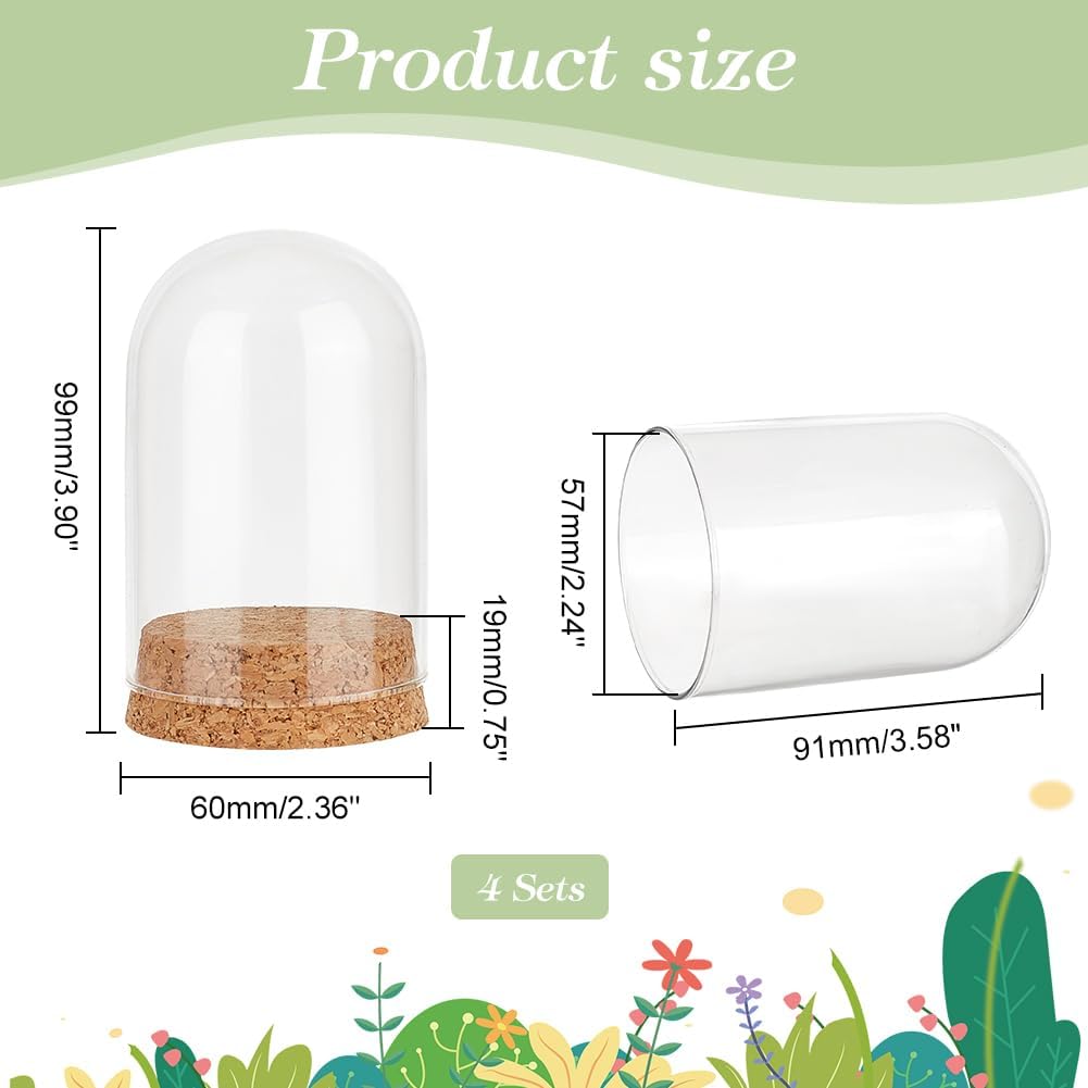 4pcs Dôme en Verre Cloche avec Liège Petites Bouteilles en Verre Pots Décoratifs Cloche Vitrine pour le Stockage de Fleurs Maison Fête de Noël Décoration
