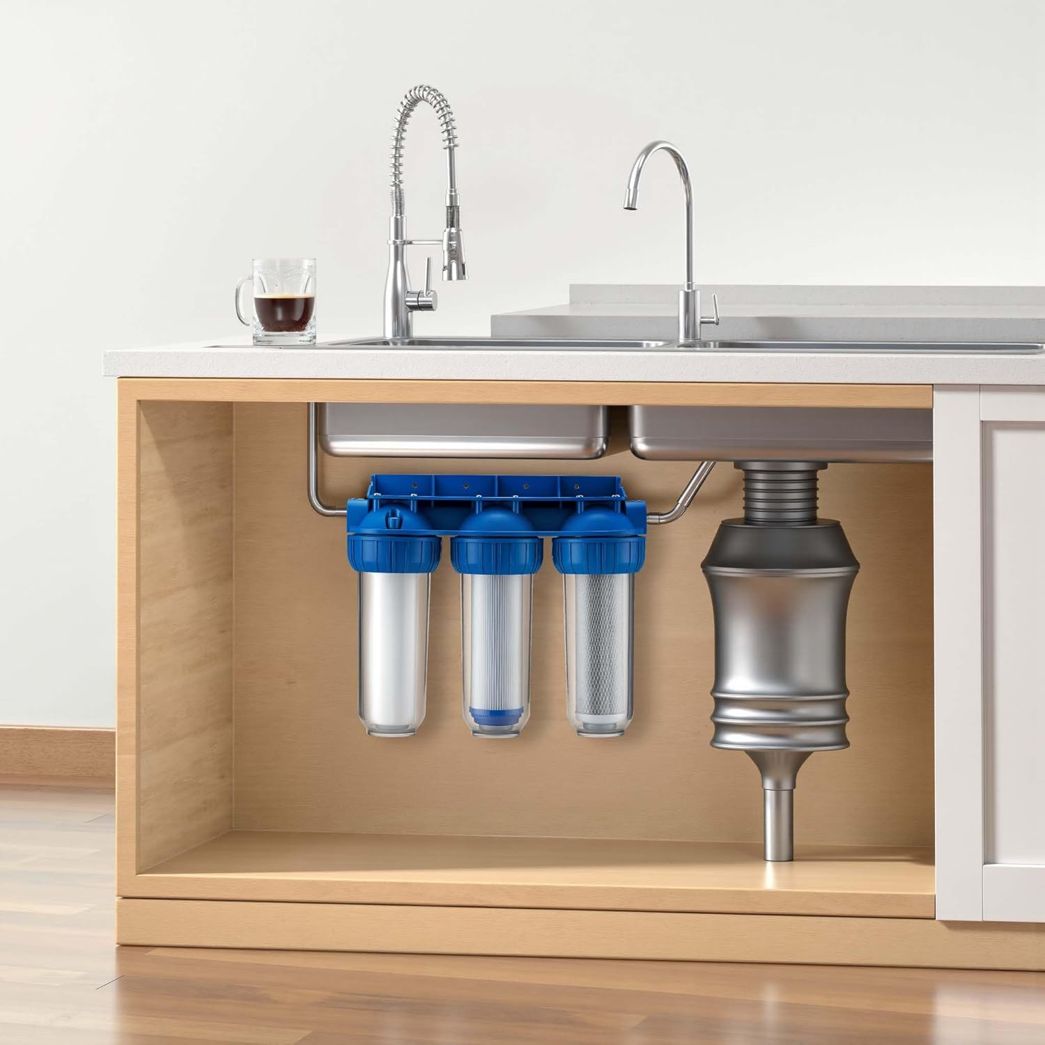 NW-BR10B4 – Système de filtration 3 Étapes – 20,67 mm 1/2" – avec Filtre à sédiments Charbon actif Bioc et Granulés – Eau potable 3 étages 1/2"