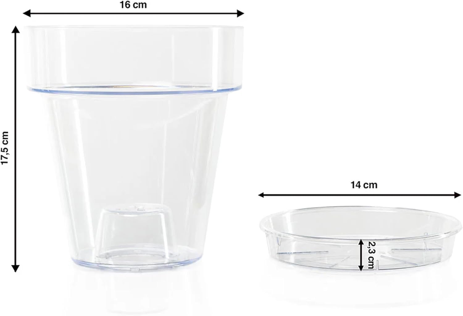 2 Pot pour orchidée en Plastique Transparent avec Trous de Drainage et 2 soucoupes - Diamètre 16 cm 2 Ø 16 cm