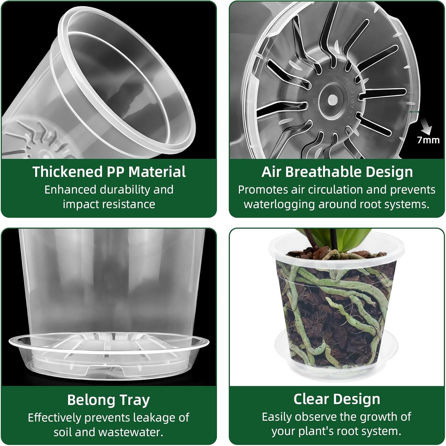 Lot de 12 Pot Orchidée Transparent, 11cm/15cm/17cm/21cm Pots de Fleur Interieur avec Trou de Drainage, Épaissie Pot Plante Plastique pour Jardin Bureau Balcon Horticulture