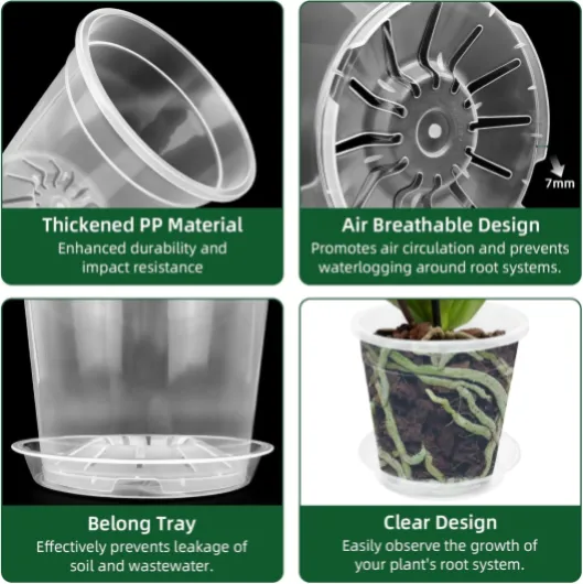 Lot de 12 Pot Orchidée Transparent, 11cm/15cm/17cm/21cm Pots de Fleur Interieur avec Trou de Drainage, Épaissie Pot Plante Plastique pour Jardin Bureau Balcon Horticulture