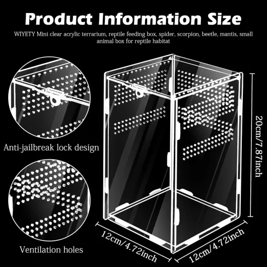 Kit terrarium à insectes - 360 ° - En verre acrylique - Pour reptiles et amphibiens - Habitat portable pour Spide, Scorpion, Beetle, Mère religieuse - 20 x 12 x 12 cm