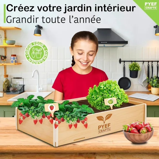 Kit Jardinage Enfant Plante à Faire Pousser - Kit Prêt à Pousser Interieur - Plantation Enfant Graine Potager - Potager avec 4 Variétés de Graines Légumes
