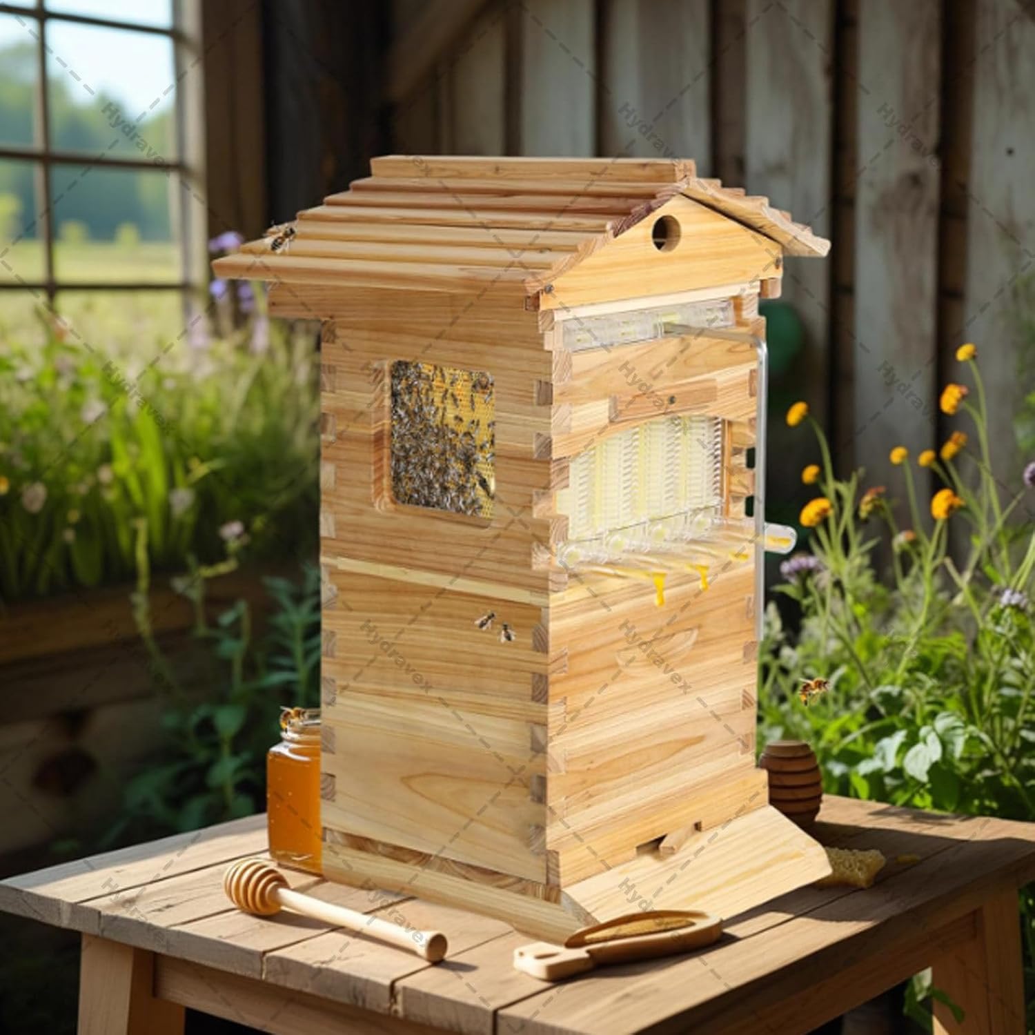 Kit de démarrage pour Ruche, Ruche en Bois à Flux laminaire Automatique, Ruches automatiques avec 10 Cadres, kit de démarrage pour apiculteurs Comprenant Ruches et Fournitures