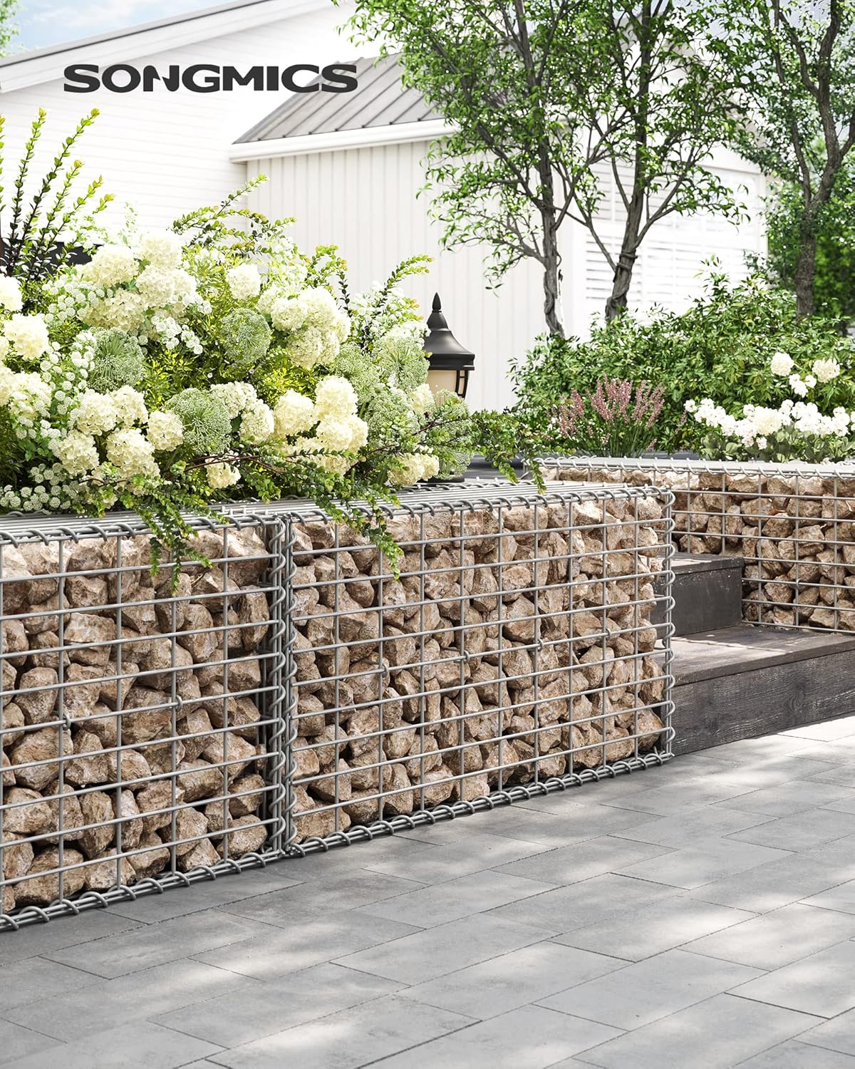 Gabion pour Pierre, Cage en Métal, Panier à Pierre, Maille 5 x 10 cm, Galvanisé, Mur, Paterre, Décoration de Jardin, 100 x 50 x 30 cm, Lot de 10, Argent GGB053V1 10 100L x 50l x 30H cm