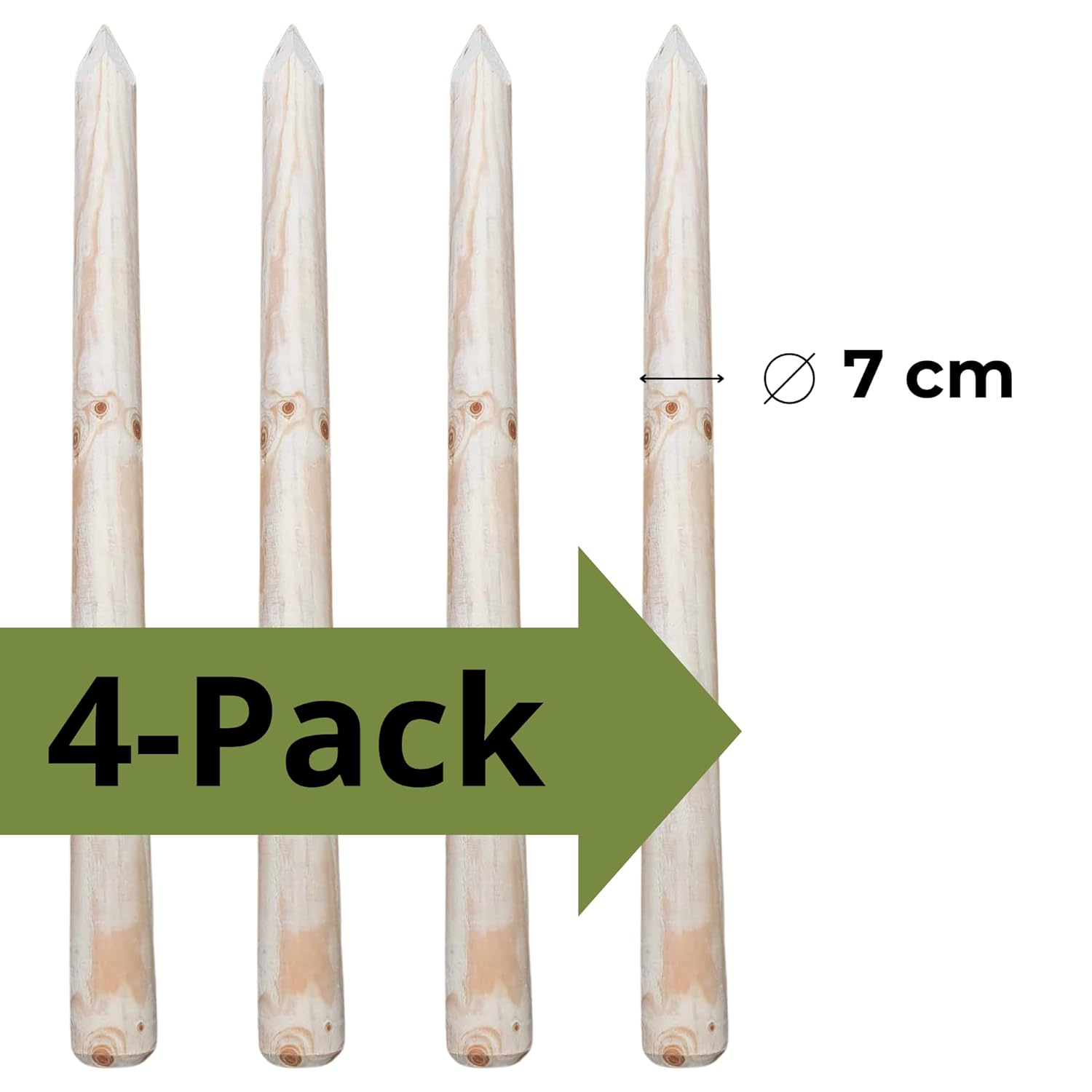 ø 7cm Lot de 4 Piquet Cloture Bois Longueur : 240 cm Poteaux De Clôture De Jardin Non Imprégné Résistant Aux Intempéries Palissade Tuteurs avec Pointe
