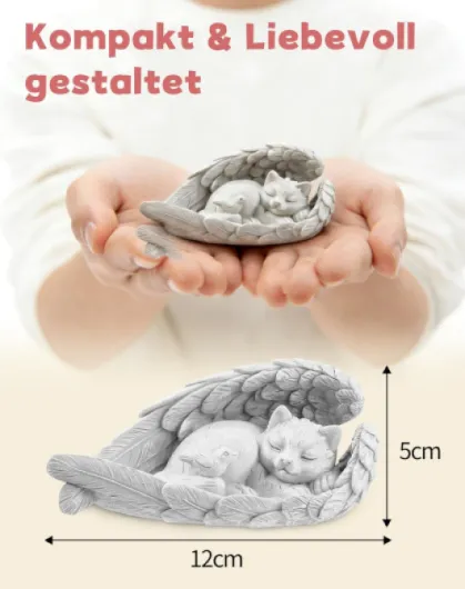 Statue commémorative pour chat - 12 cm - Pierre commémorative - Statue d'ange endormi - Décoration pour perte de chat - Décoration de tombe - Rappel de chat décédé - Pour l'intérieur et l'extérieur