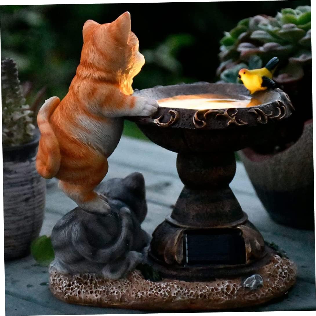 Statue De Jardin LED Chat Ornement De Jardin Lampe De Jardin éTanche Statues De Jardin en RéSine pour DéCoration De Jardin ExtéRieur 2 Chats deux chats