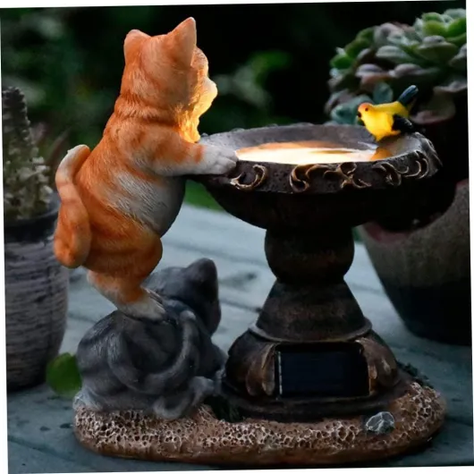 Statue De Jardin LED Chat Ornement De Jardin Lampe De Jardin éTanche Statues De Jardin en RéSine pour DéCoration De Jardin ExtéRieur 2 Chats deux chats